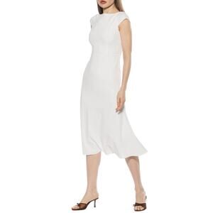 Alexia Admor Loreli Boat Neck Midi Dress Ivory Small NWT Elegant Classic Dress